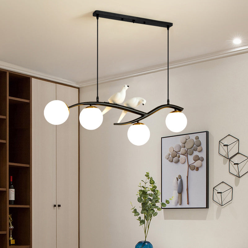 Modern Minimalist Linear Island Ceiling Light Spherical Glass Shade Pendant Light for Dining Table Clearhalo 'Ceiling Lights' 'Island Lights' 'Lighting' 2628588