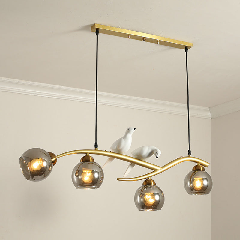 Modern Minimalist Linear Island Ceiling Light Spherical Glass Shade Pendant Light for Dining Table 4 Gold Clearhalo 'Ceiling Lights' 'Island Lights' 'Lighting' 2628594