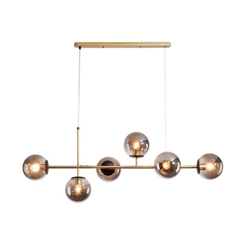 Modern Minimalist Linear Island Ceiling Light Spherical Glass Shade Pendant Light for Dining Table Clearhalo 'Ceiling Lights' 'Island Lights' 'Lighting' 2628595