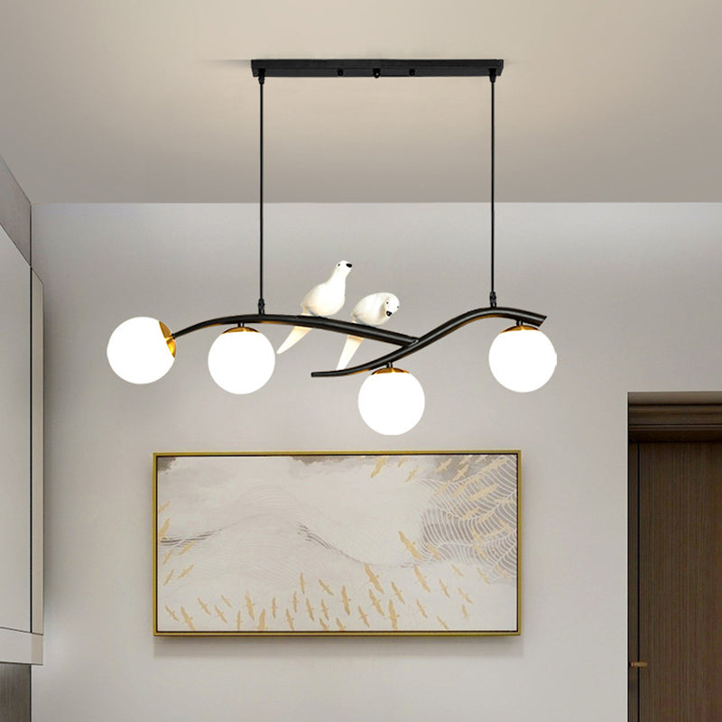 Modern Minimalist Linear Island Ceiling Light Spherical Glass Shade Pendant Light for Dining Table 4 Black Clearhalo 'Ceiling Lights' 'Island Lights' 'Lighting' 2628596