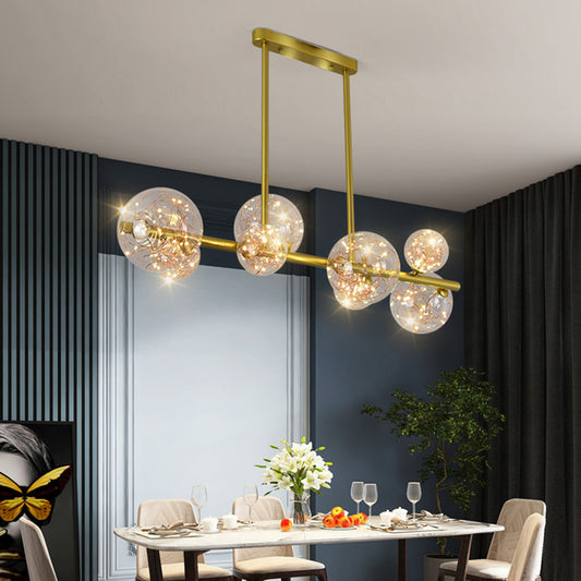 Mid-Century Gold Island Pendant Lighting Spherical Clear Glass Island Ceiling Light for Dining Table Clearhalo 'Ceiling Lights' 'Island Lights' 'Lighting' 2628605