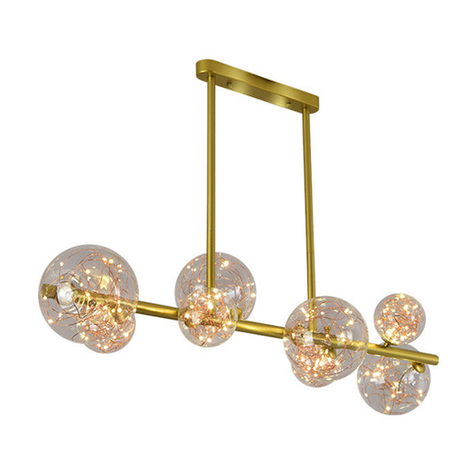 Mid-Century Gold Island Pendant Lighting Spherical Clear Glass Island Ceiling Light for Dining Table Clearhalo 'Ceiling Lights' 'Island Lights' 'Lighting' 2628610