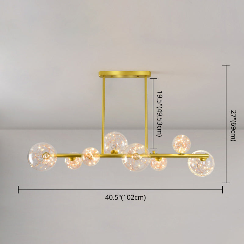 Mid-Century Gold Island Pendant Lighting Spherical Clear Glass Island Ceiling Light for Dining Table Clearhalo 'Ceiling Lights' 'Island Lights' 'Lighting' 2628611