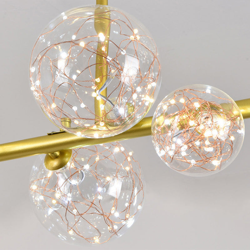 Mid-Century Gold Island Pendant Lighting Spherical Clear Glass Island Ceiling Light for Dining Table Clearhalo 'Ceiling Lights' 'Island Lights' 'Lighting' 2628612