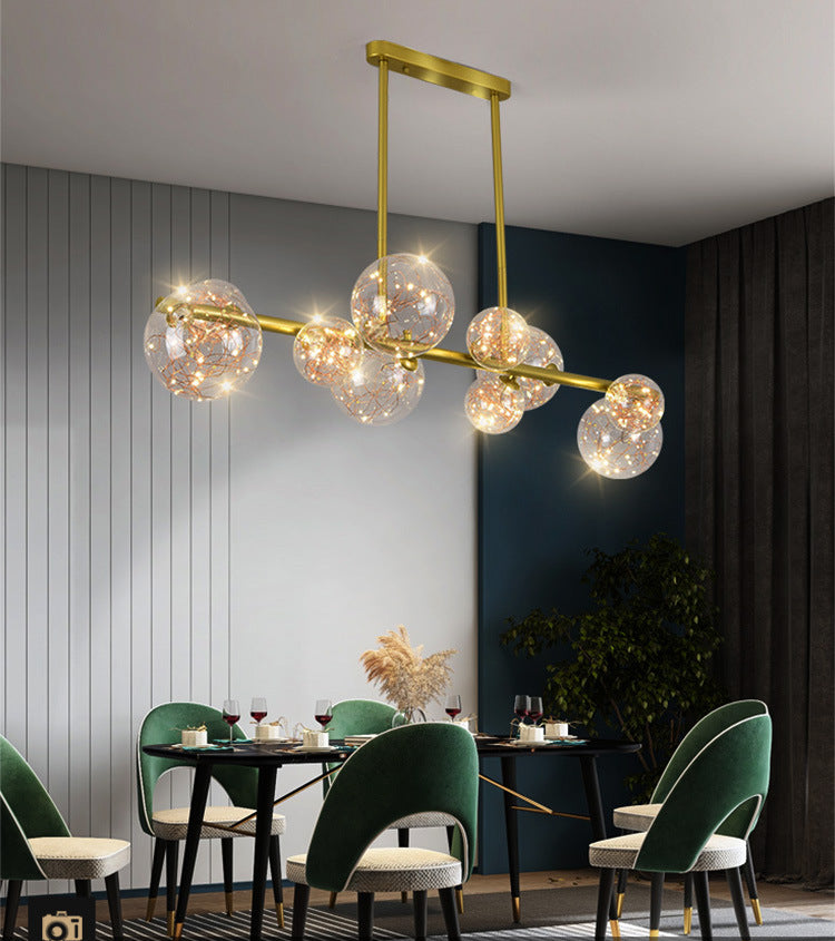 Mid-Century Gold Island Pendant Lighting Spherical Clear Glass Island Ceiling Light for Dining Table Clearhalo 'Ceiling Lights' 'Island Lights' 'Lighting' 2628613