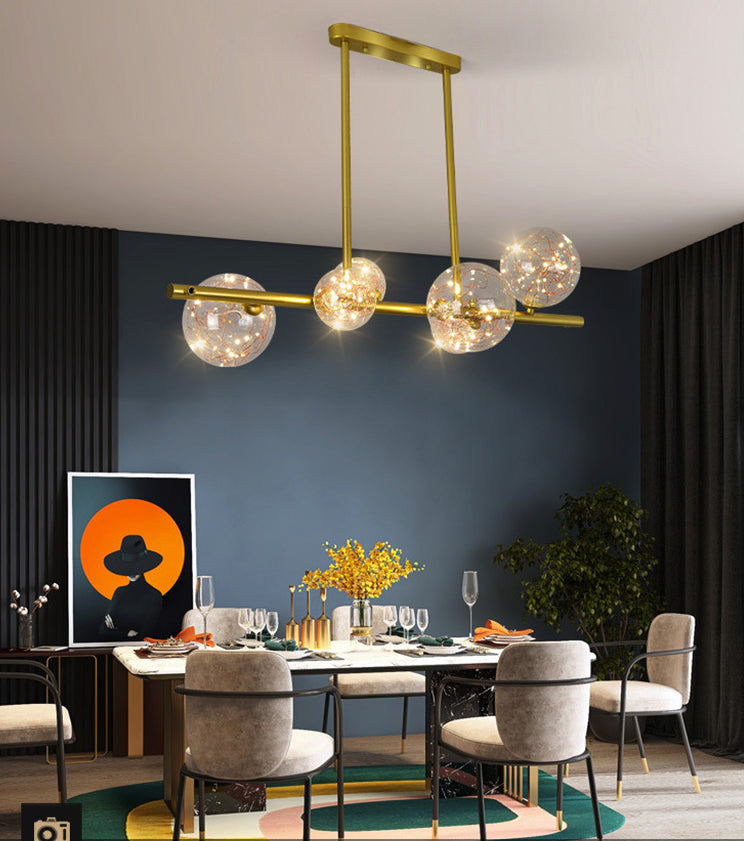 Mid-Century Gold Island Pendant Lighting Spherical Clear Glass Island Ceiling Light for Dining Table Clearhalo 'Ceiling Lights' 'Island Lights' 'Lighting' 2628614
