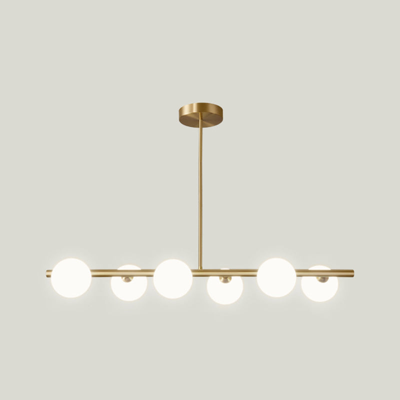 Modern Minimalism Linear Gold Island Pendant Lighting Spherical Glass Island Ceiling Light for Dining Table 6 Cream Clearhalo 'Ceiling Lights' 'Island Lights' 'Lighting' 2628641