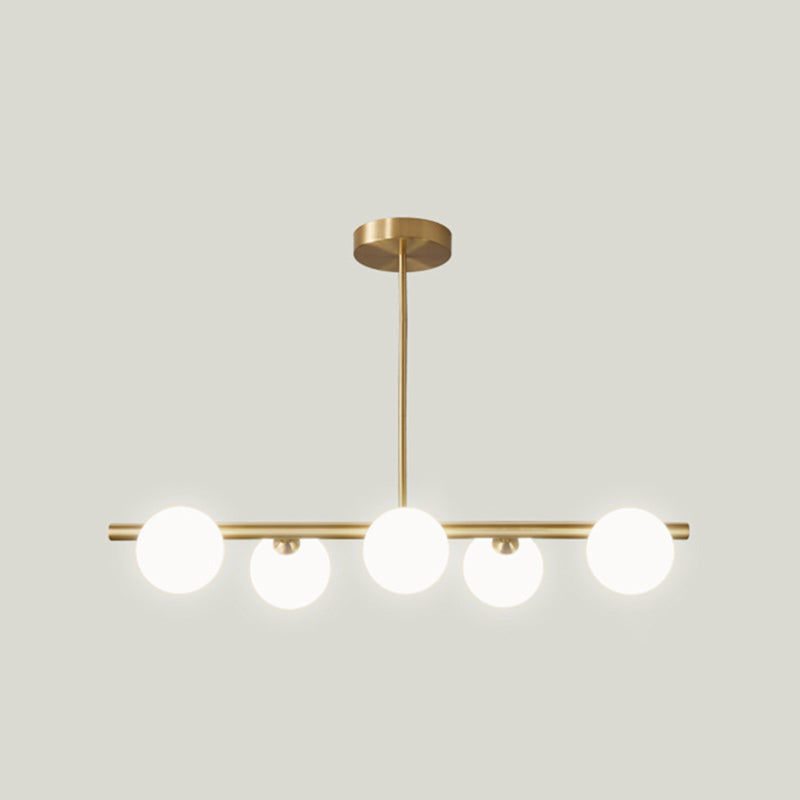Modern Minimalism Linear Gold Island Pendant Lighting Spherical Glass Island Ceiling Light for Dining Table 5 Cream Clearhalo 'Ceiling Lights' 'Island Lights' 'Lighting' 2628643