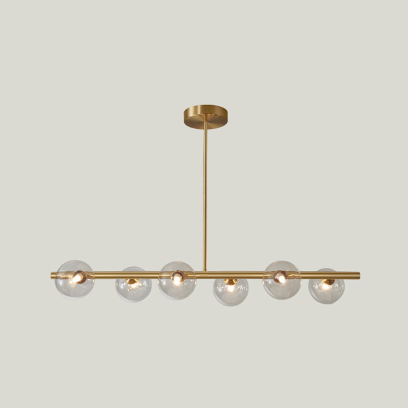 Modern Minimalism Linear Gold Island Pendant Lighting Spherical Glass Island Ceiling Light for Dining Table 6 Clear Clearhalo 'Ceiling Lights' 'Island Lights' 'Lighting' 2628647