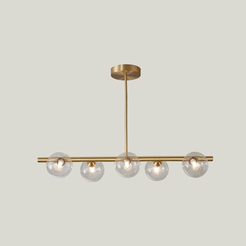 Modern Minimalism Linear Gold Island Pendant Lighting Spherical Glass Island Ceiling Light for Dining Table 5 Clear Clearhalo 'Ceiling Lights' 'Island Lights' 'Lighting' 2628648