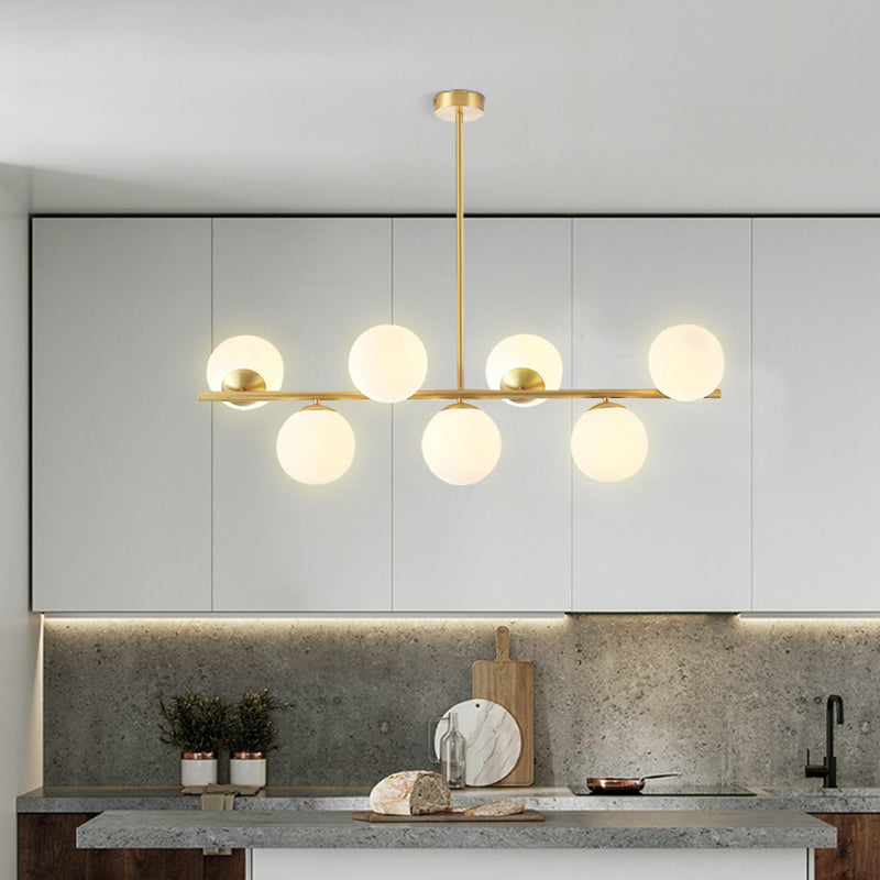 Mid-Century Gold Island Pendant Lighting 7 Light Spherical Glass Island Ceiling Light for Dining Table Clearhalo 'Ceiling Lights' 'Island Lights' 'Lighting' 2628659
