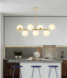 Mid-Century Gold Island Pendant Lighting 7 Light Spherical Glass Island Ceiling Light for Dining Table Clearhalo 'Ceiling Lights' 'Island Lights' 'Lighting' 2628666