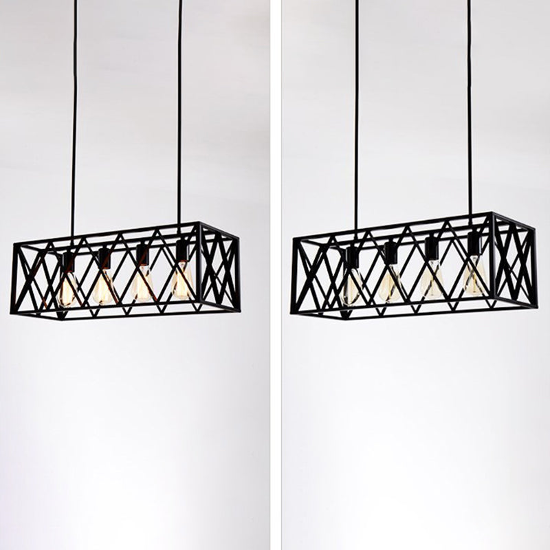 Black Industrial Island Pendant Lighting Cross Framed Box Iron Island Ceiling Light for Dining Table Clearhalo 'Ceiling Lights' 'Island Lights' 'Lighting' 2628676