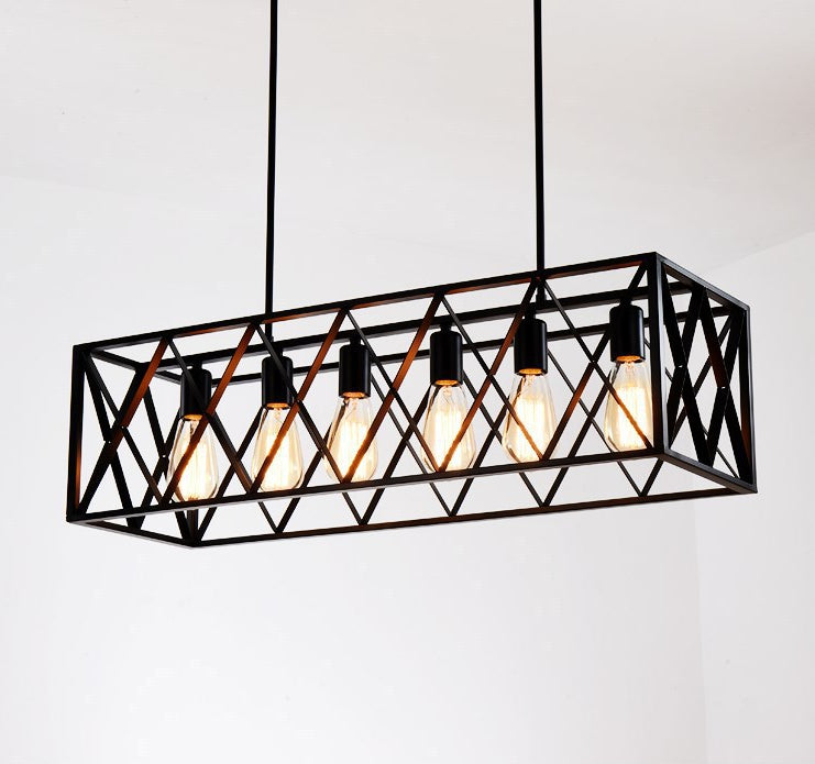 Black Industrial Island Pendant Lighting Cross Framed Box Iron Island Ceiling Light for Dining Table Clearhalo 'Ceiling Lights' 'Island Lights' 'Lighting' 2628679