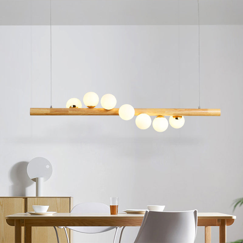 Modern Minimalism Wood Linear Island Pendant Lighting Sphere Glass Island Ceiling Light for Living Room Clearhalo 'Ceiling Lights' 'Island Lights' 'Lighting' 2628683