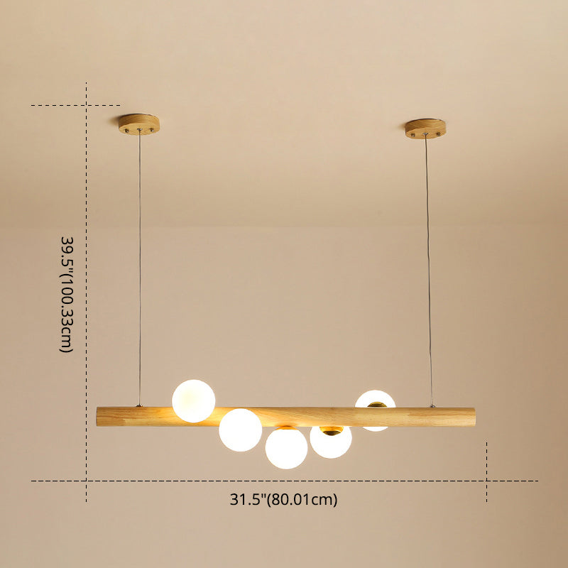 Modern Minimalism Wood Linear Island Pendant Lighting Sphere Glass Island Ceiling Light for Living Room Clearhalo 'Ceiling Lights' 'Island Lights' 'Lighting' 2628690