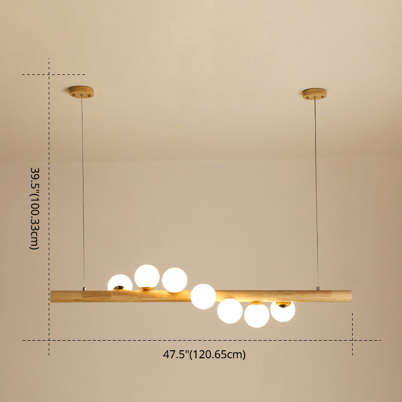 Modern Minimalism Wood Linear Island Pendant Lighting Sphere Glass Island Ceiling Light for Living Room Clearhalo 'Ceiling Lights' 'Island Lights' 'Lighting' 2628691