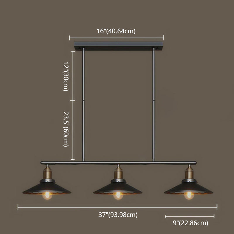 3 Lights Metal Island Pendant Lighting Industrial Black Cone Shade Island Lamps for Restaurant Clearhalo 'Ceiling Lights' 'Island Lights' 'Lighting' 2628710