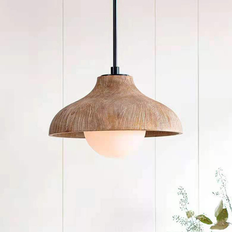 Brown Wooden Pendant Light Modern Simple 1 Light Dome Shade Hanging Lamp for Living Room Clearhalo 2628737