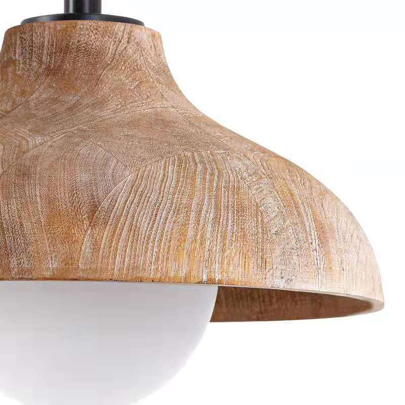 Brown Wooden Pendant Light Modern Simple 1 Light Dome Shade Hanging Lamp for Living Room Clearhalo 2628738