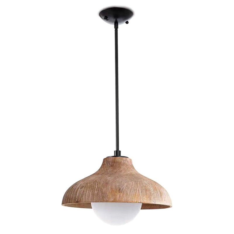 Brown Wooden Pendant Light Modern Simple 1 Light Dome Shade Hanging Lamp for Living Room Clearhalo 2628740