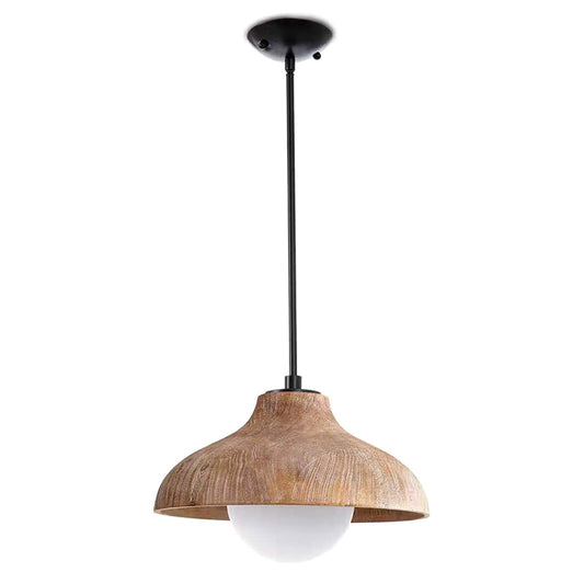 Brown Wooden Pendant Light Modern Simple 1 Light Dome Shade Hanging Lamp for Living Room
