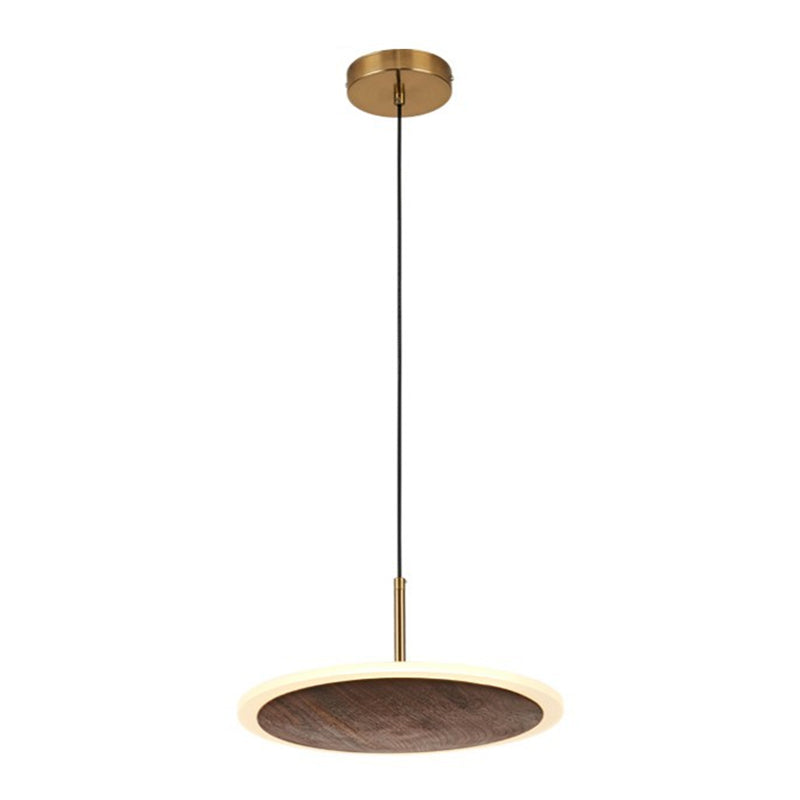 Brown Walnut Wood Pendant Light Modern Simple 1 Light Round LED Hanging Lamp for Living Room Brown Clearhalo 'Ceiling Lights' 'Pendant Lights' 'Pendants' Lighting' 2628763
