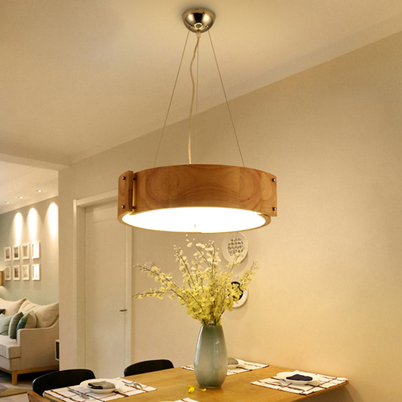 Natural Wood 1 Light Hanging Light Modern Simple Drum Pendant Ceiling Light for Restaurant Clearhalo 'Ceiling Lights' 'Pendant Lights' 'Pendants' Lighting' 2628771