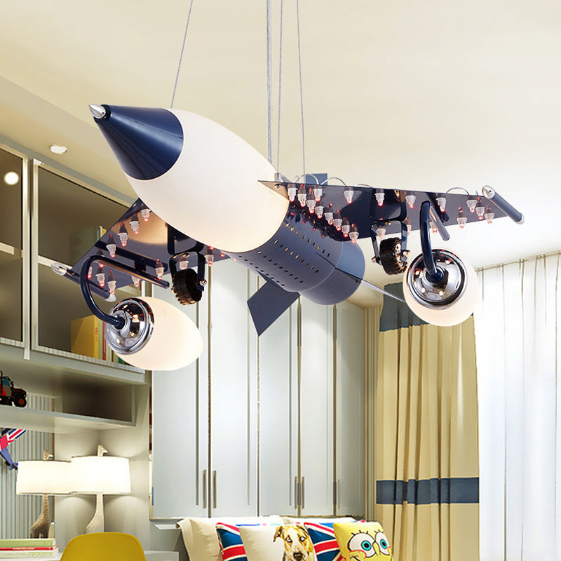 Modern Blue Creative Pendant Light Cartoon Warplane 3 Light Hanging Lamp for Children Bedroom Clearhalo 'Ceiling Lights' 'Pendant Lights' 'Pendants' Lighting' 2628834