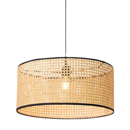 Drum Rattan Shade Pendant Hanging Lamp Asia Style 1 Light Hanging Ceiling Light in Beige for Living Room Beige Clearhalo 'Ceiling Lights' 'Pendant Lights' 'Pendants' Lighting' 2628857