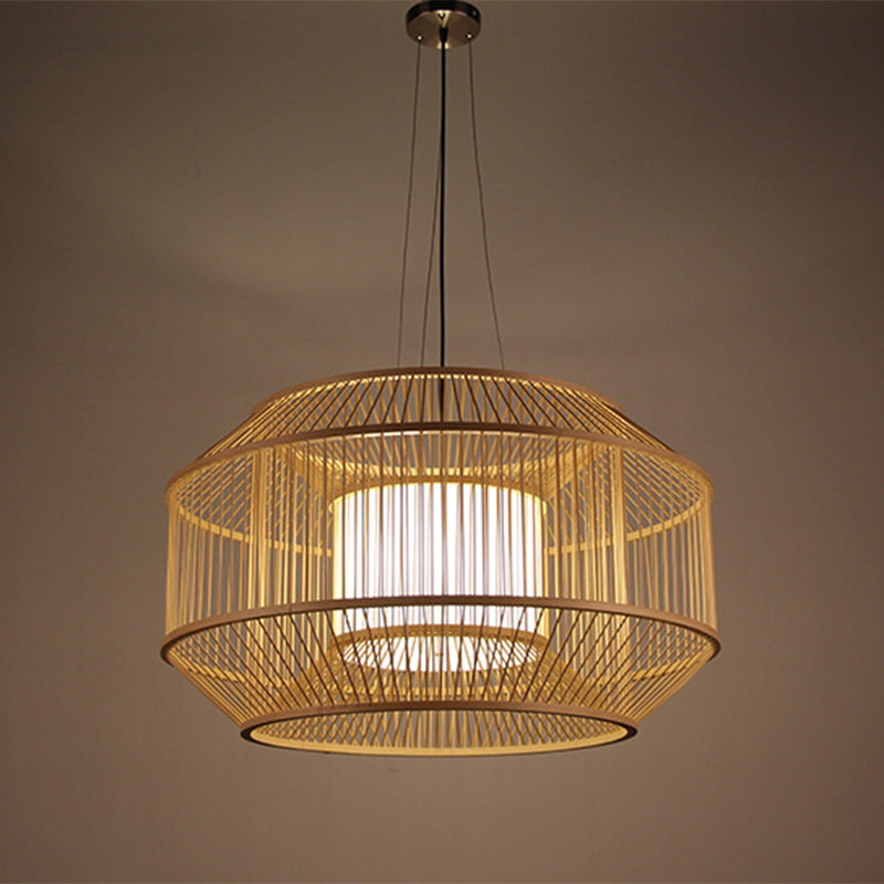 Beige Round Lantern Pendant Chinese Style 1 Bulb Bamboo Hanging Light for Dining Table Clearhalo 'Ceiling Lights' 'Pendant Lights' 'Pendants' Lighting' 2628939