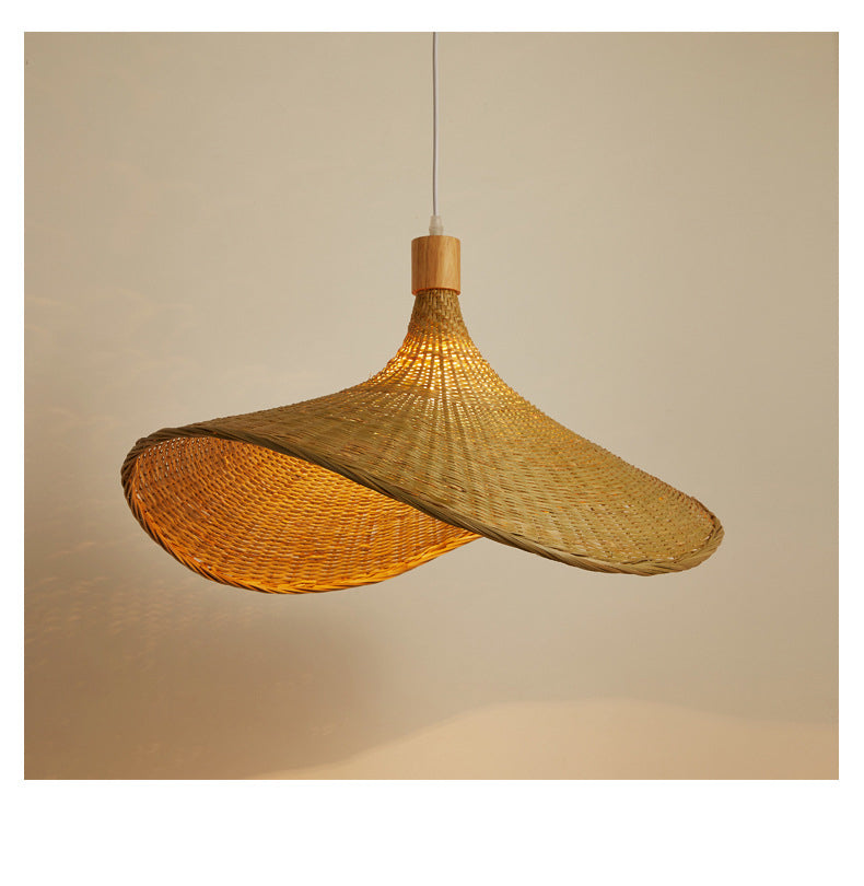 Beige Straw Hat Shape Hanging Lamp Kit Asian 1-Light Rattan Ceiling Pendant Light for Dining Table Clearhalo 'Ceiling Lights' 'Pendant Lights' 'Pendants' Lighting' 2628982