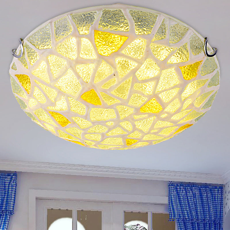 Handcrafted Glass Yellow Ceiling Lamp Dome Shaped Mediterranean Style Flush Mount Light for Bedroom Clearhalo 'Ceiling Lights' 'Close To Ceiling Lights' 'Lighting' 2629178