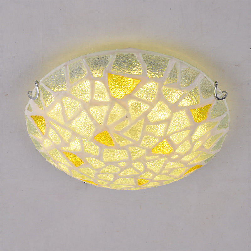 Handcrafted Glass Yellow Ceiling Lamp Dome Shaped Mediterranean Style Flush Mount Light for Bedroom Clearhalo 'Ceiling Lights' 'Close To Ceiling Lights' 'Lighting' 2629179
