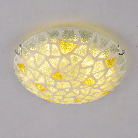 Handcrafted Glass Yellow Ceiling Lamp Dome Shaped Mediterranean Style Flush Mount Light for Bedroom Clearhalo 'Ceiling Lights' 'Close To Ceiling Lights' 'Lighting' 2629179
