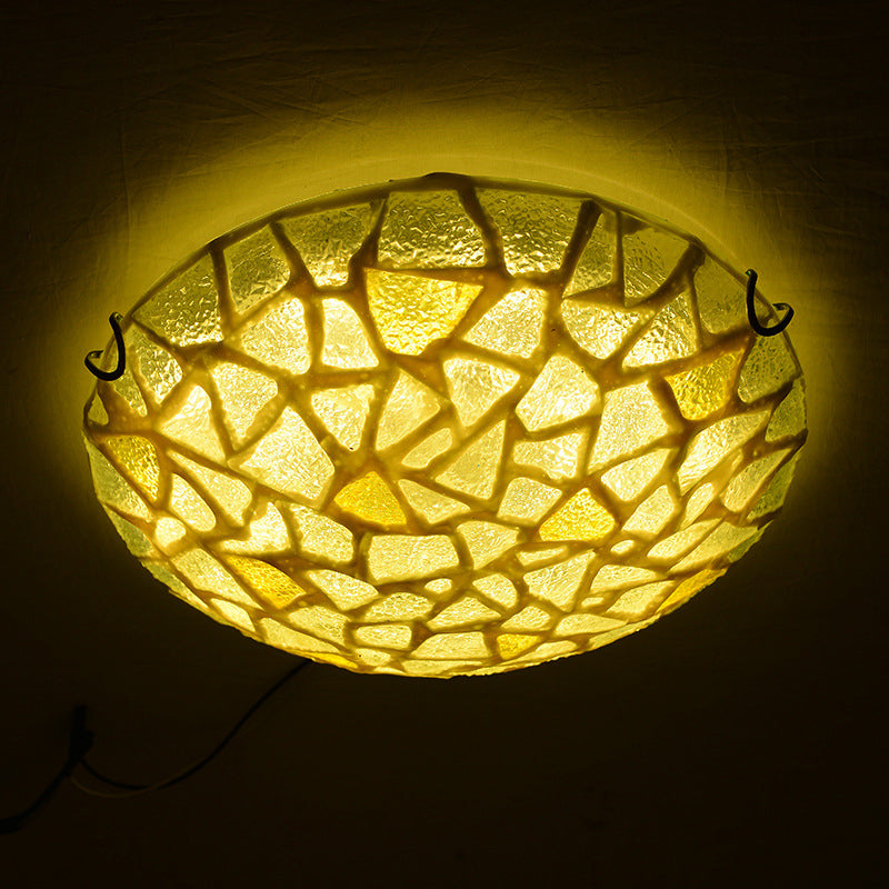 Handcrafted Glass Yellow Ceiling Lamp Dome Shaped Mediterranean Style Flush Mount Light for Bedroom Clearhalo 'Ceiling Lights' 'Close To Ceiling Lights' 'Lighting' 2629180