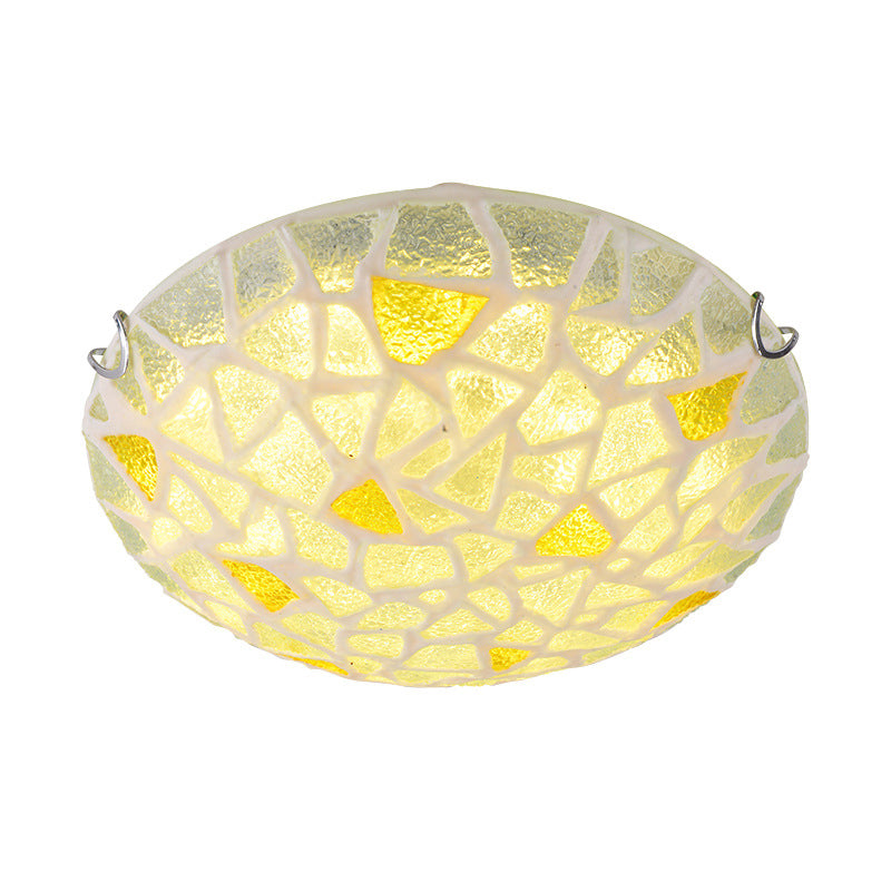 Handcrafted Glass Yellow Ceiling Lamp Dome Shaped Mediterranean Style Flush Mount Light for Bedroom Yellow Clearhalo 'Ceiling Lights' 'Close To Ceiling Lights' 'Lighting' 2629182