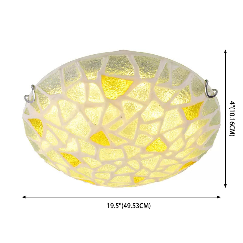Handcrafted Glass Yellow Ceiling Lamp Dome Shaped Mediterranean Style Flush Mount Light for Bedroom Clearhalo 'Ceiling Lights' 'Close To Ceiling Lights' 'Lighting' 2629183