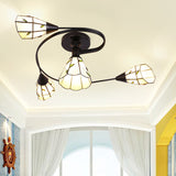 Tiffany Flower Semi Flush Light Stained Glass Ceiling Mounted Light for Living Room Clearhalo 'Ceiling Lights' 'Close To Ceiling Lights' 'Lighting' 2629190