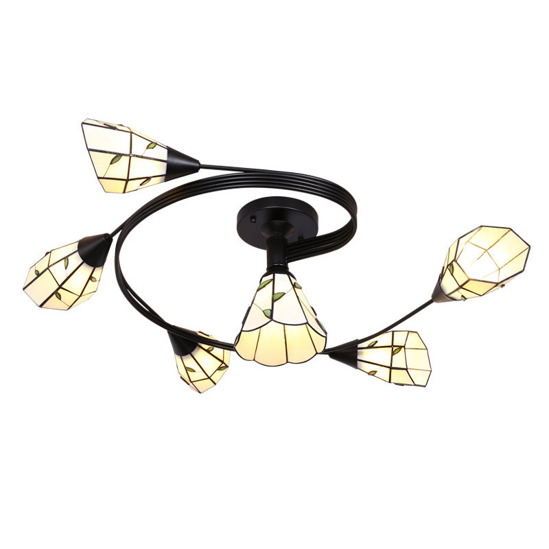 Tiffany Flower Semi Flush Light Stained Glass Ceiling Mounted Light for Living Room Clearhalo 'Ceiling Lights' 'Close To Ceiling Lights' 'Lighting' 2629192