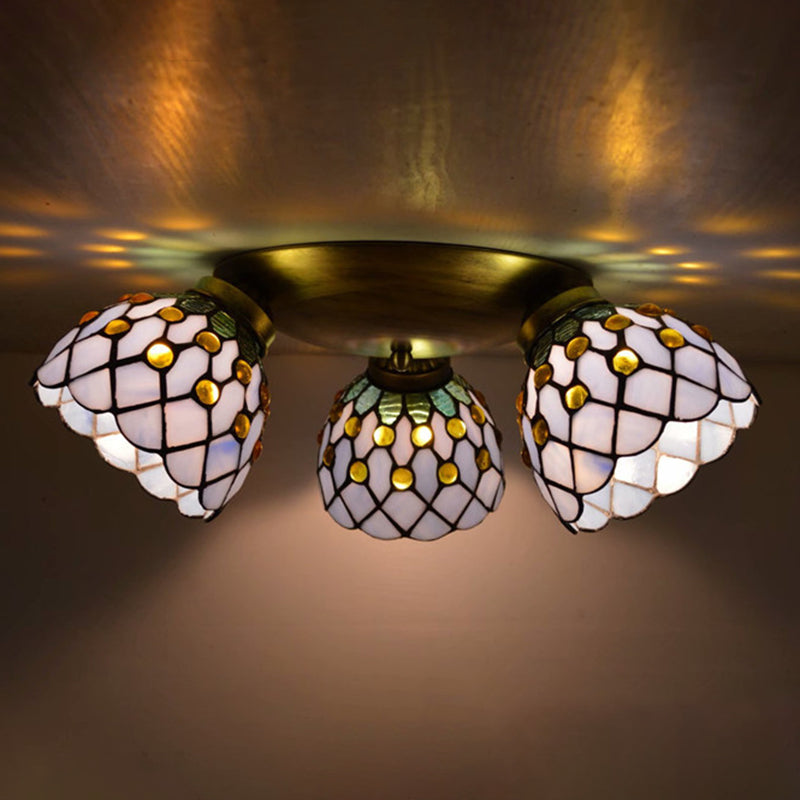 3 Heads Ceiling Flush Light Fixture Tiffany Small Stained Glass Flush Mount Lighting for Hall Light Purple Clearhalo 'Ceiling Lights' 'Close To Ceiling Lights' 'Lighting' 2629217