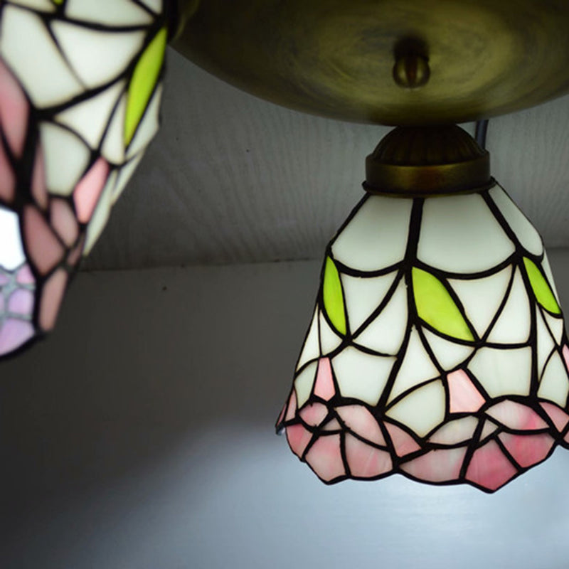 3 Heads Ceiling Flush Light Fixture Tiffany Small Stained Glass Flush Mount Lighting for Hall Clearhalo 'Ceiling Lights' 'Close To Ceiling Lights' 'Lighting' 2629220