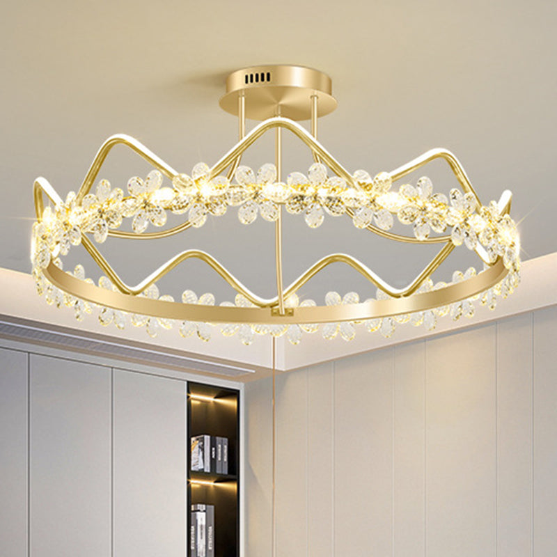Gold Circular LED Ceiling Fixture Minimalist Flower Crystal Semi Flush Mount Light for Bedroom Clearhalo 'Ceiling Lights' 'Close To Ceiling Lights' 'Lighting' 2629227