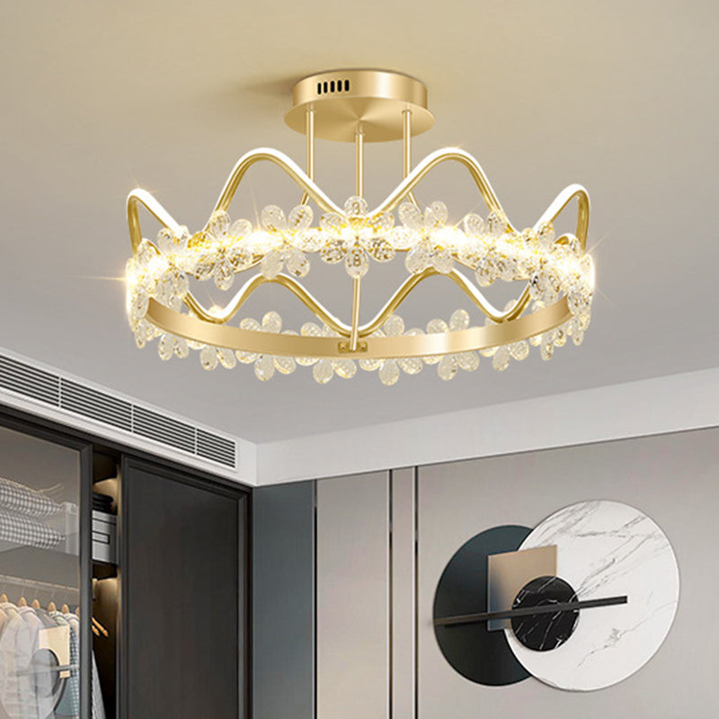 Gold Circular LED Ceiling Fixture Minimalist Flower Crystal Semi Flush Mount Light for Bedroom Clearhalo 'Ceiling Lights' 'Close To Ceiling Lights' 'Lighting' 2629229