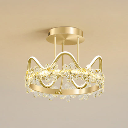 Gold Circular LED Ceiling Fixture Minimalist Flower Crystal Semi Flush Mount Light for Bedroom Gold 17" Warm Clearhalo 'Ceiling Lights' 'Close To Ceiling Lights' 'Lighting' 2629230