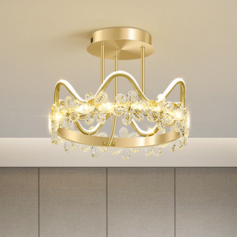 Gold Circular LED Ceiling Fixture Minimalist Flower Crystal Semi Flush Mount Light for Bedroom Clearhalo 'Ceiling Lights' 'Close To Ceiling Lights' 'Lighting' 2629232