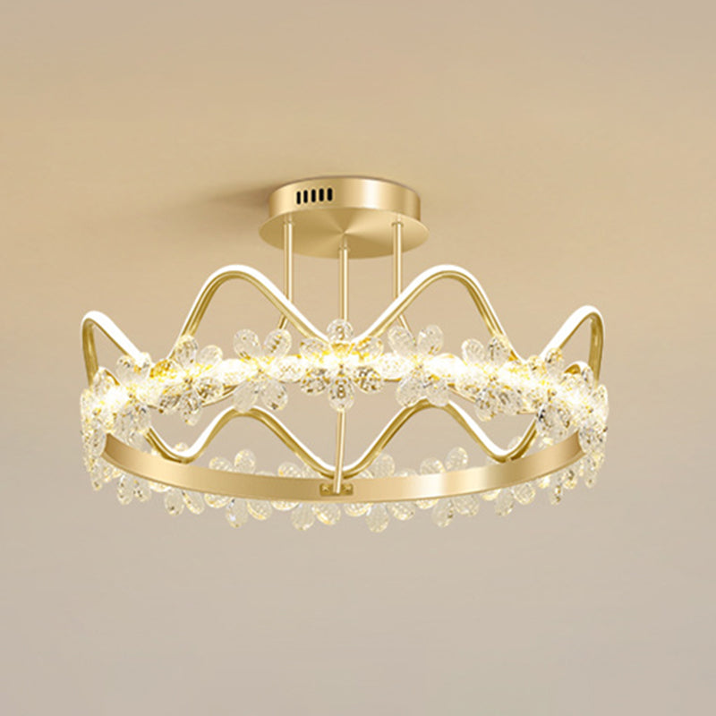 Gold Circular LED Ceiling Fixture Minimalist Flower Crystal Semi Flush Mount Light for Bedroom Gold 25" Warm Clearhalo 'Ceiling Lights' 'Close To Ceiling Lights' 'Lighting' 2629233