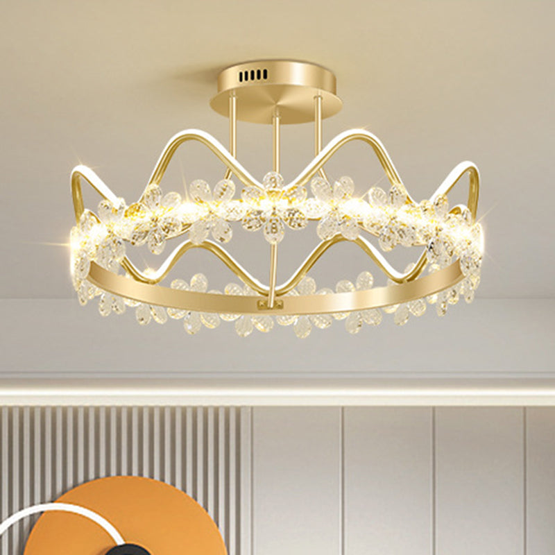 Gold Circular LED Ceiling Fixture Minimalist Flower Crystal Semi Flush Mount Light for Bedroom Clearhalo 'Ceiling Lights' 'Close To Ceiling Lights' 'Lighting' 2629234
