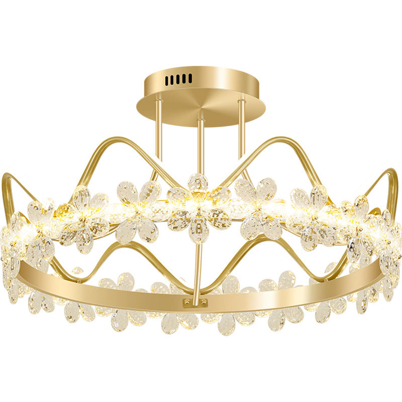 Gold Circular LED Ceiling Fixture Minimalist Flower Crystal Semi Flush Mount Light for Bedroom Clearhalo 'Ceiling Lights' 'Close To Ceiling Lights' 'Lighting' 2629236