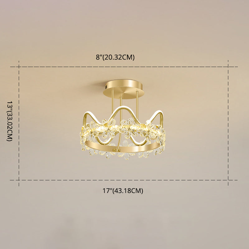 Gold Circular LED Ceiling Fixture Minimalist Flower Crystal Semi Flush Mount Light for Bedroom Clearhalo 'Ceiling Lights' 'Close To Ceiling Lights' 'Lighting' 2629237